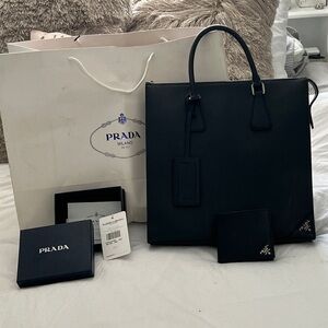 Saffiano Prada mens briefcase tote bag, with matching Wallet.